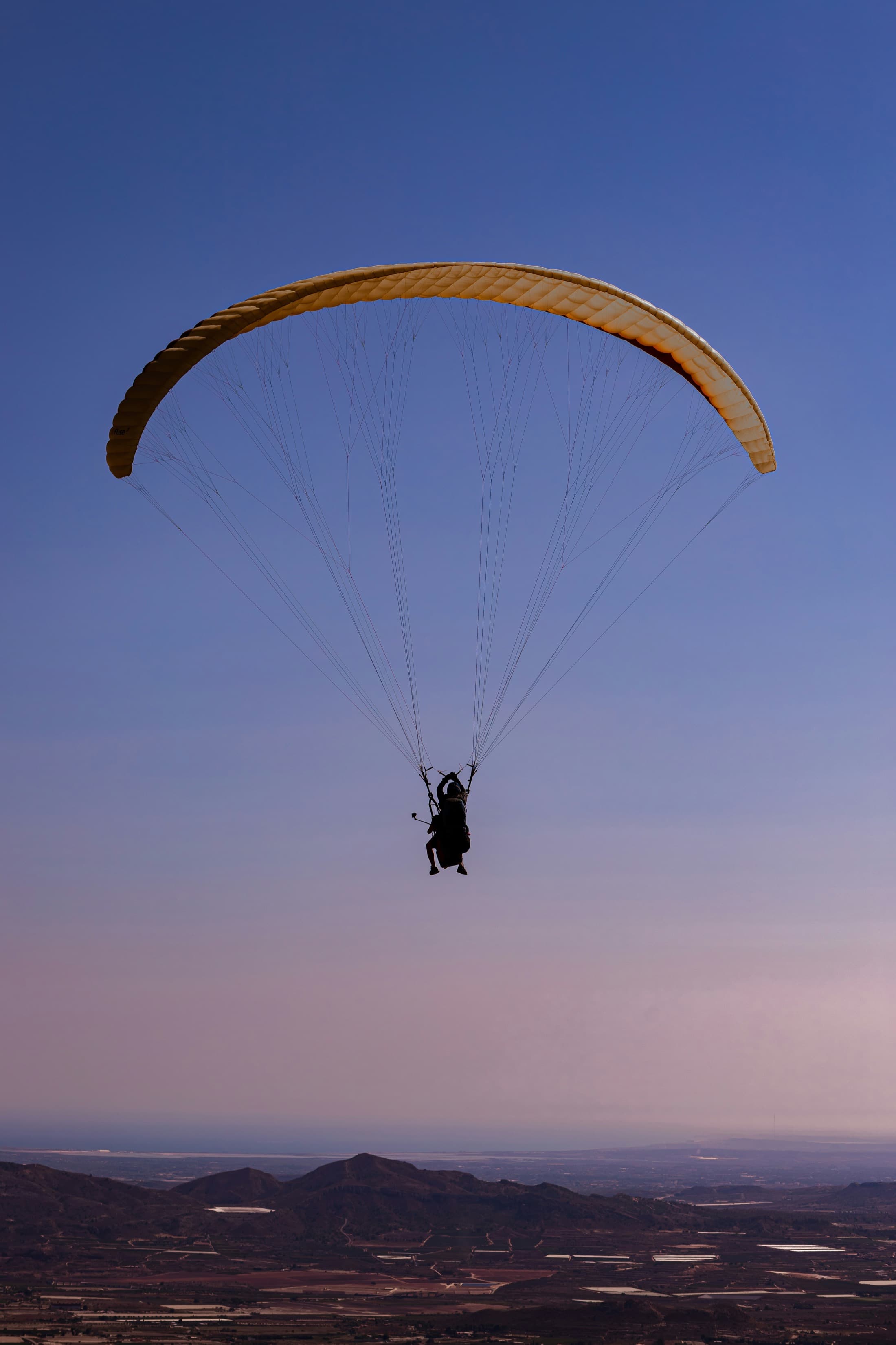 Canopy at dusk during a skydiving event